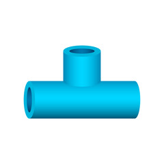 PVC plastic pipe fitting vector icon. 3 way (tee). Consist of slip socket opening 3 end (solvent weld). For connection pipe in pipeline for plumbing, drainage, vent, waste, sewage and water supply.
