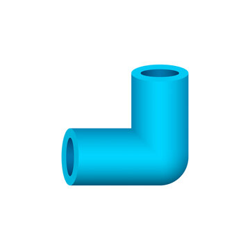 PVC (Polyvinyl Chloride) or plastic pipe fitting vector icon. Elbow type with 90 degree angle. For connection and installation pipe in pipeline for plumbing, drainage system, sewage and water supply.