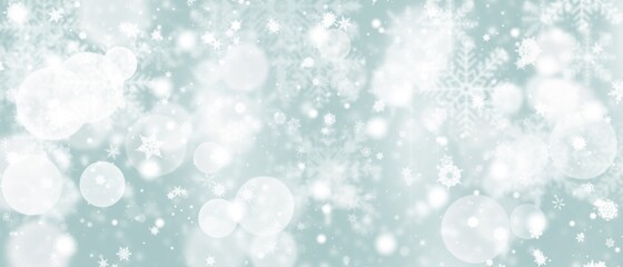 Gray green abstract background. white light and snowflakes bokeh winter for Christmas new year blurred beautiful shiny lights use for card banner wallpaper backdrop and your product.