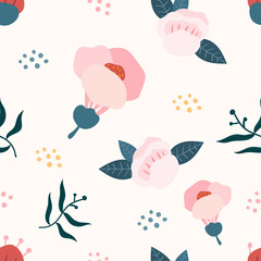 Abstract floral pattern. Seamless pattern with flowers and leaves. Design for fabric, textile, wallpaper, surface, etc. Vector illustration.