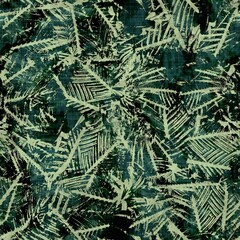 Green tropical palm tree leaves seamless pattern. High quality illustration. Vivid, detailed, and highly textured graphic design. Trendy jungle foliage for fabric or repeat surface design.