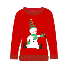Christmas party ugly sweater with snowman vector illustration
