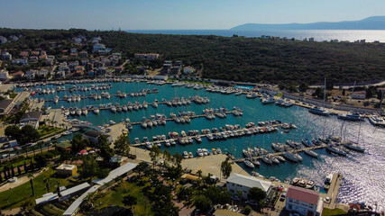 aerial boats and luxury yatchs. aerial yatch marina. bird's eye view boats. 