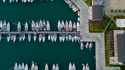 aerial boats and luxury yatchs. aerial yatch marina. bird's eye view boats. 