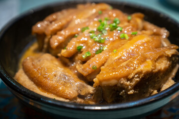 A delicious Chinese dish of braised pork in brown sauce