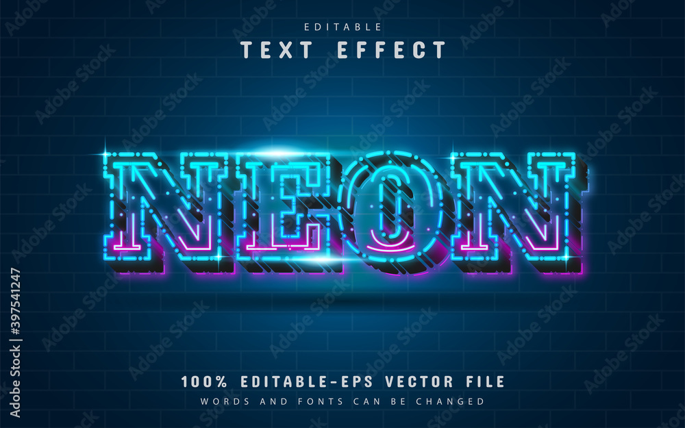 Poster dashed line neon text effect