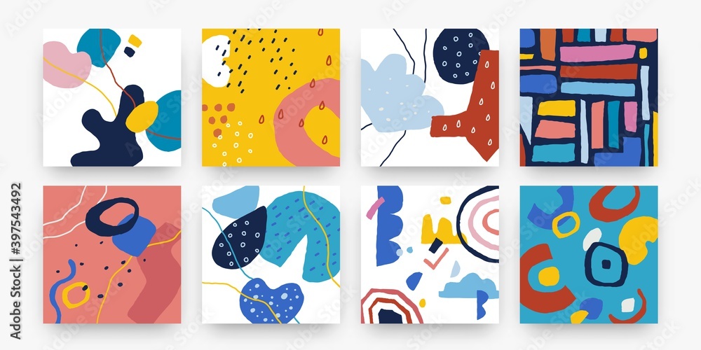 Poster trendy doodle poster. scribble modern set of bright hand drawn patterns for textile print and social
