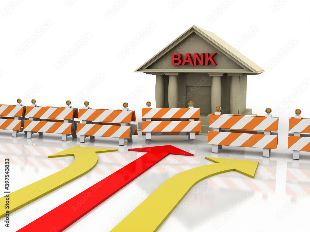 Poster 3d rendering build bank with arrow