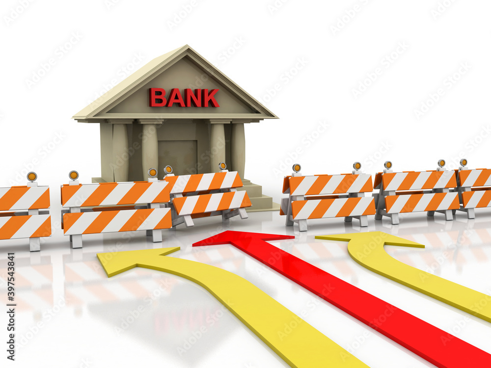 Poster 3d rendering build bank with arrow