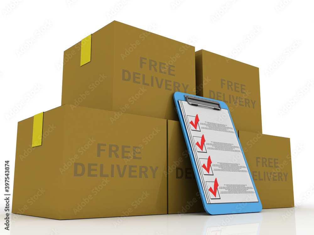 Poster 3d rendering cardboard boxes with document