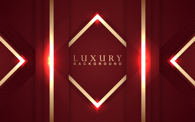 Luxury geometric background design red and gold element decoration. Elegant paper art shape vector layout premium template for use cover magazine, poster, flyer, invitation, product packaging, web