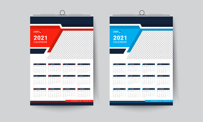 2021 One page wall calendar design template, Modern 2021 business calendar design