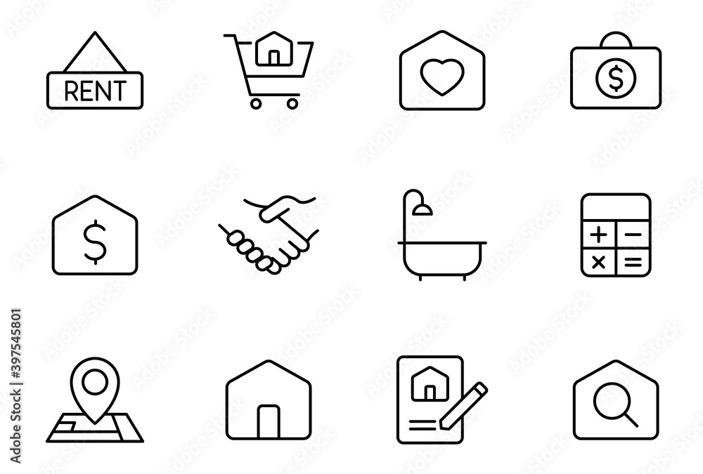 Poster real estate lineal vector icons isolated on white. real estate icon set for web and ui design, mobil