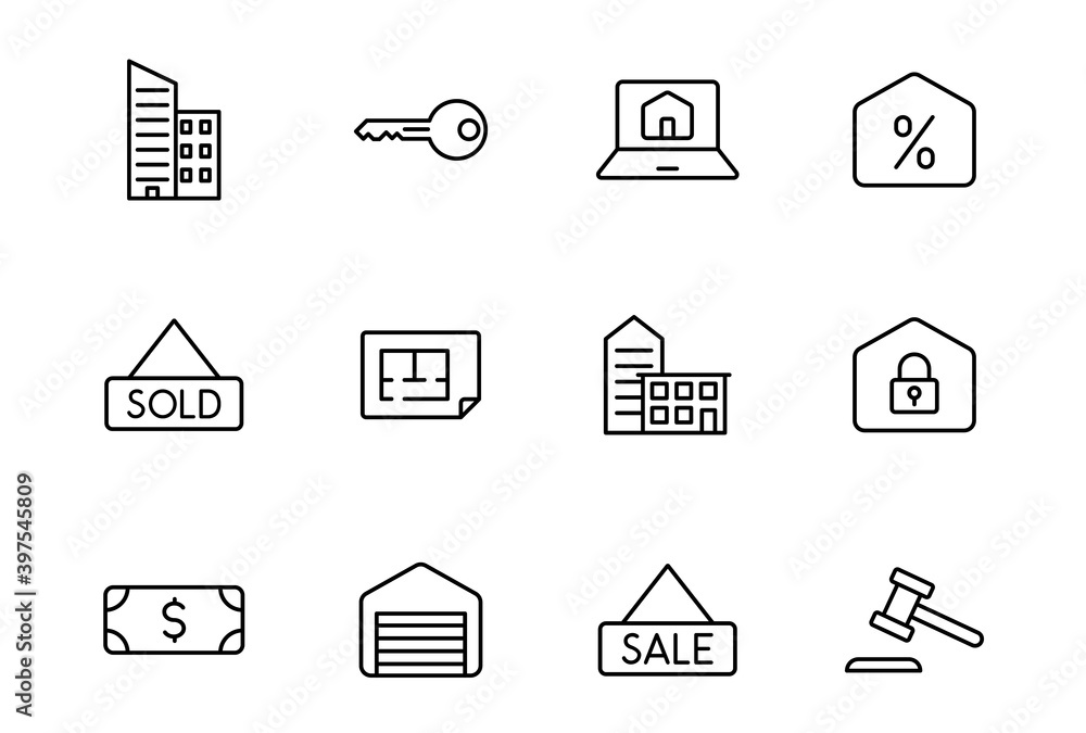 Aufkleber real estate linear vector icons isolated on white. real estate icon set for web and ui design, mobil
