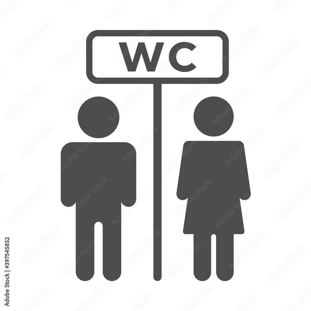 Poster wc silhouette vector icon isolated on white. wc toilet icon for web, mobile apps, ui design and prin