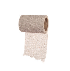 Toilet paper from recycled paper. Isolated on white background