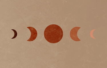 Abstract old school lines background with geometric, shapes, moon and sun.  Mid century modern minimalist art print. Organic natural shape. Line art