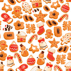 Super Cute Gingerbread Christmas Cookies Seamless Pattern Background