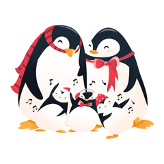 Super Cute Cartoon Holiday Penguin Family