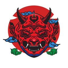 Vector illustration of red oni mask isolated on white background. good for t-shirts