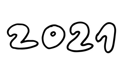Hand drawn 2021 year number. Handwritten isolated lettering text. Design element for New Year banner, poster, invitation, greeting card.