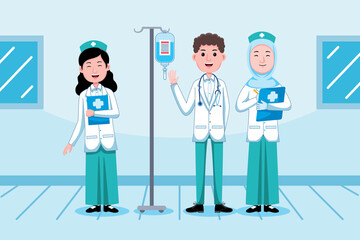 Doctor and Nurse Profession with vector illlustration. Flat design with cartoon characters.