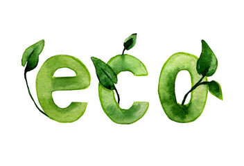 Hand drawn watercolor word Eco
