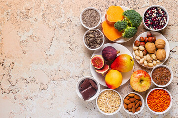 Products rich in fiber. Healthy diet food.