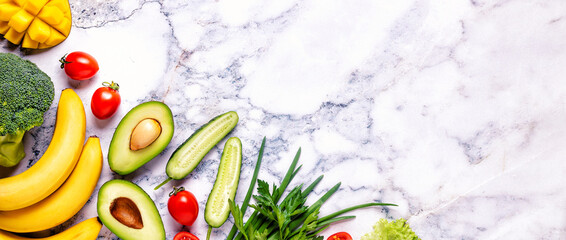 Fototapeta na wymiar Healthy vegetables and fruits background.