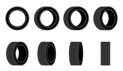 Car tire vector icon. Different angles tires wheel. Flat design.