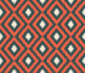 Vector simple ikat geometric shapes seamless pattern traditional style with modern color background.