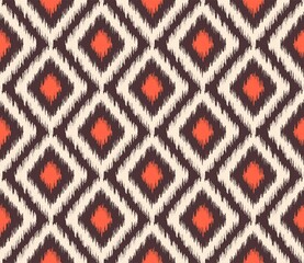 Vector simple ikat geometric shapes seamless pattern traditional style with modern brown color background.