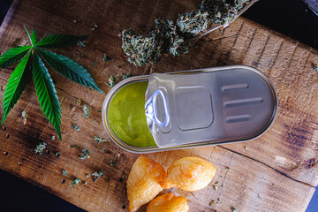 balls donuts from medical cannabis butter, sugar, flour, egg. marijuana buds. medical cannabis...