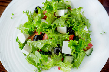 Appetizing salad, healthy food. Fresh fruit