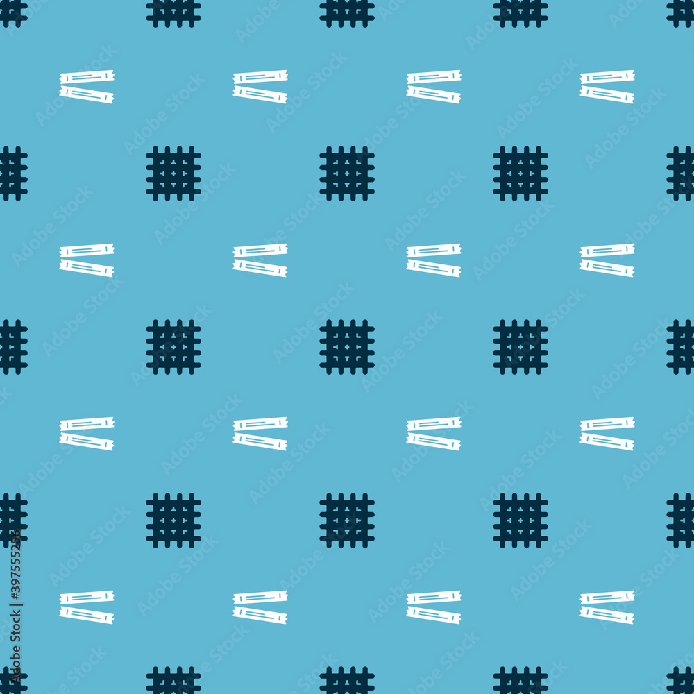 Poster Set Cracker biscuit and Sugar stick packets on seamless pattern. Vector.
