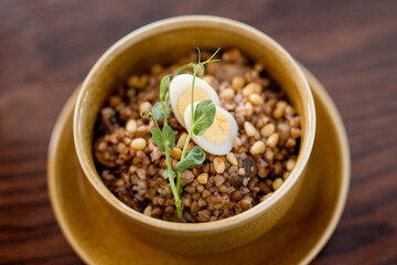 Breakfast of porridge: buckwheat, semolina, oatmeal. A healthy diet