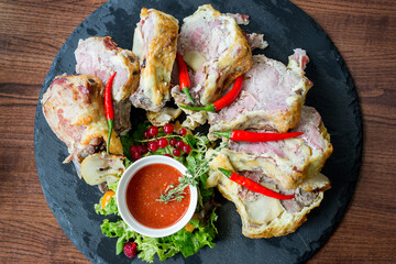 Baked meat: chicken, pork, beef, lamb. Proper diet