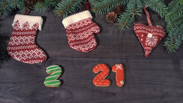 Santa in a mask. Christmas lockdown gingerbreads. 2021 wallpaper
