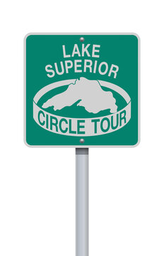 Vector Illustration Of The Lake Superior Circle Tour Green Road Sign