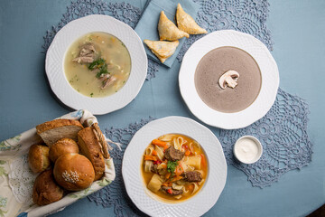 First course, cream soup, vegetable soup. Balkan cuisine