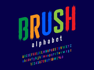 Vector of stylized paintbrush alphabet design with uppercase, lowercase, numbers and symbols