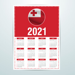Tonga Calendar 2021- Country Flag Banner - Happy New Year Design