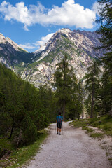 Fototapeta na wymiar Trekking in the Dolomites mountains