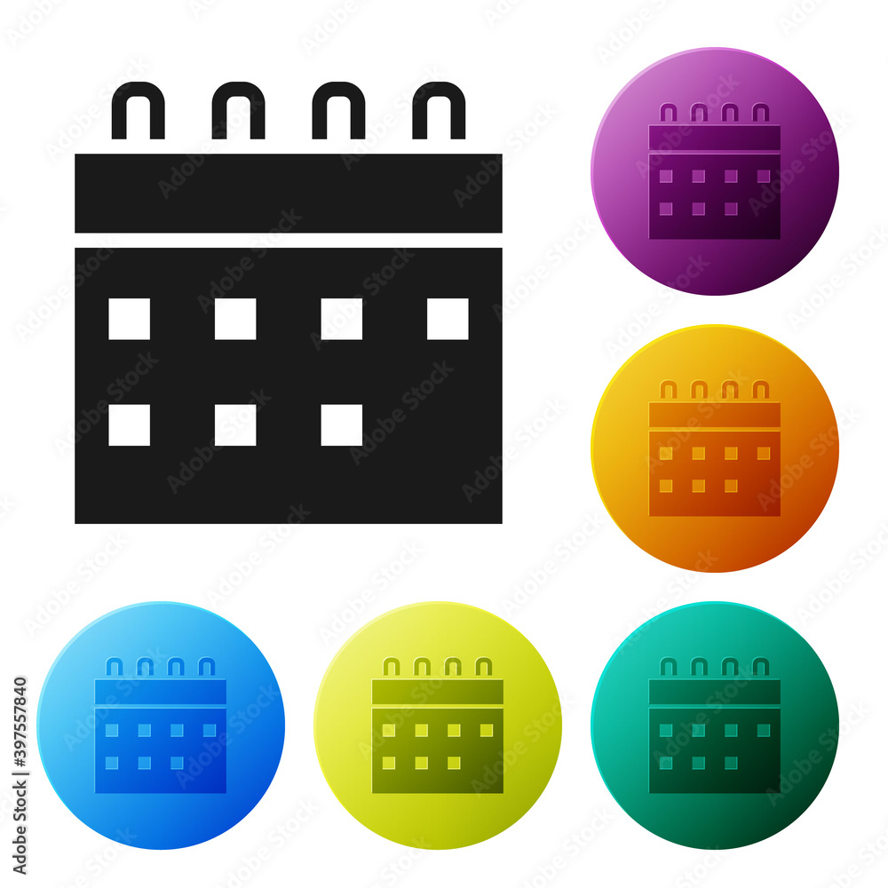 Poster black calendar icon isolated on white background. event reminder symbol. set icons in color circle b