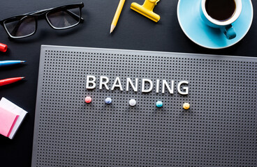 Branding text on modern desk.business creativity.