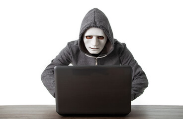 Professional hacker with mask isolated on white background