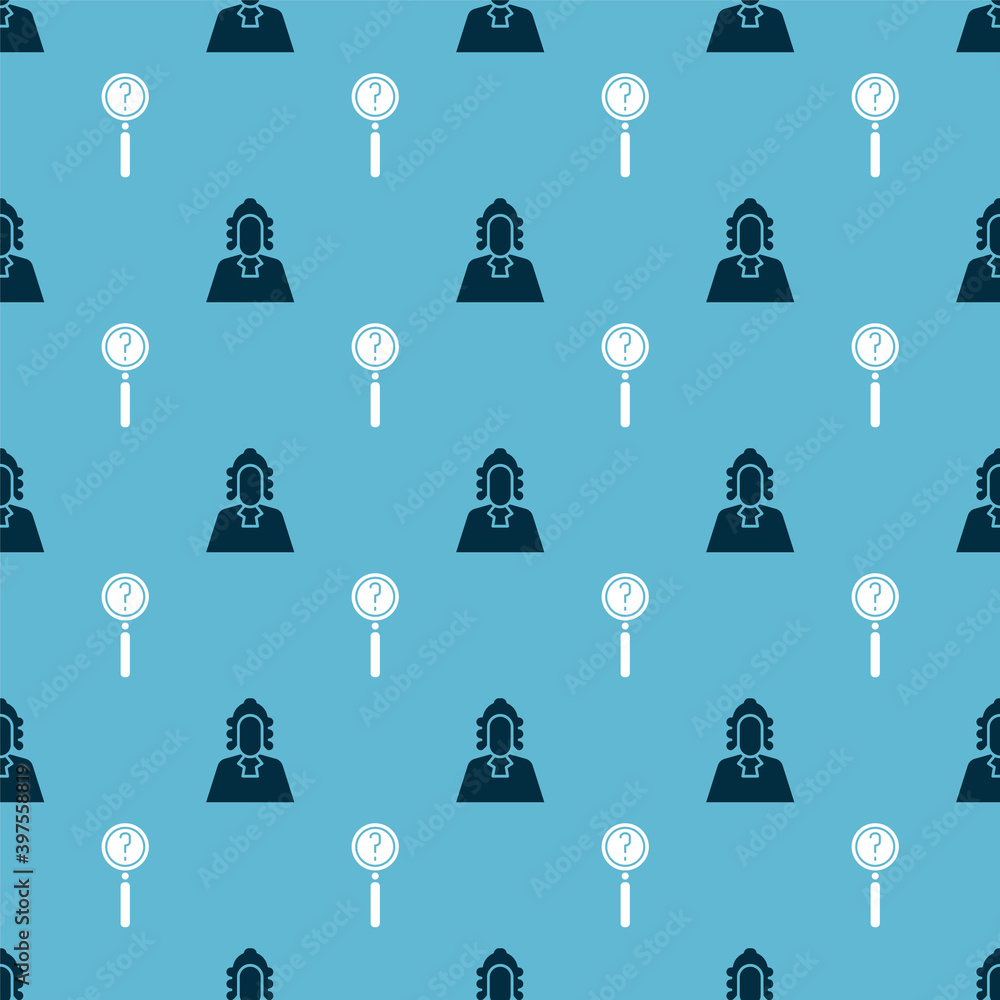 Poster set judge and magnifying glass with search on seamless pattern. vector.