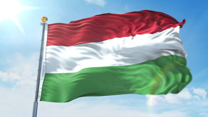 Naklejka na ściany i meble 4k 3D Illustration of the waving flag on a pole of country Hungary