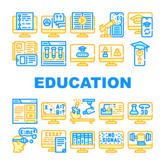 Online Education Learning Lesson Icons Set Vector