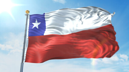 Naklejka na ściany i meble 4k 3D Illustration of the waving flag on a pole of country Chile